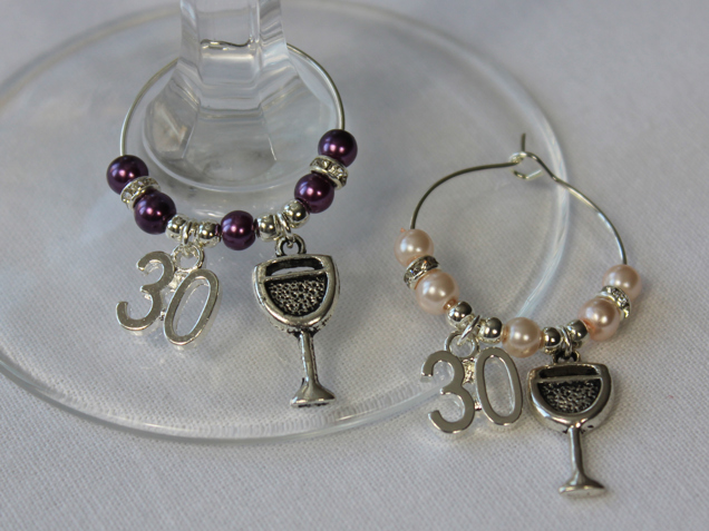 30th wine glass Charms x 2