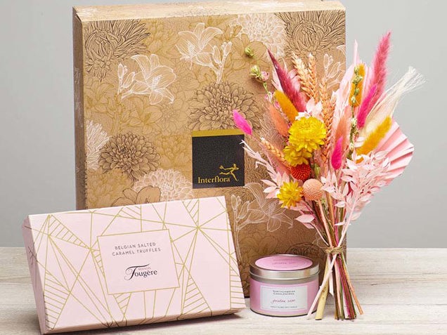 Birthday Dried Flowers, Candle and Caramel Truffles Gift Set image