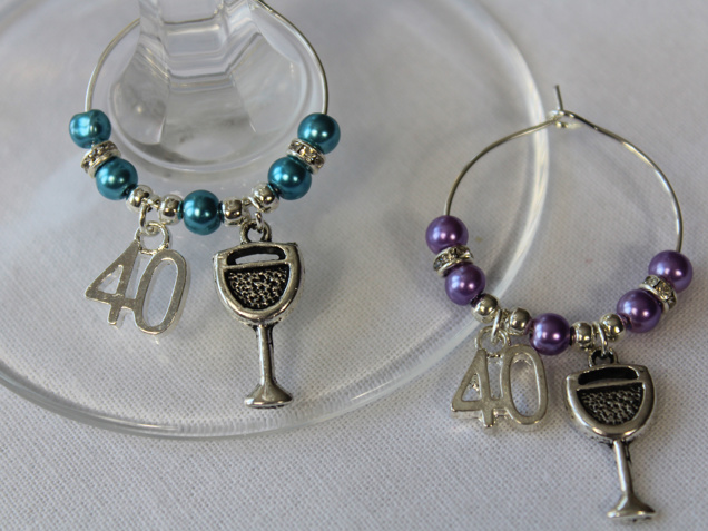 40th wine glass charms x 2