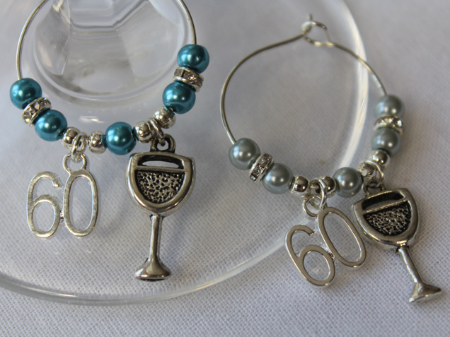 60th wine glass Charms x 2